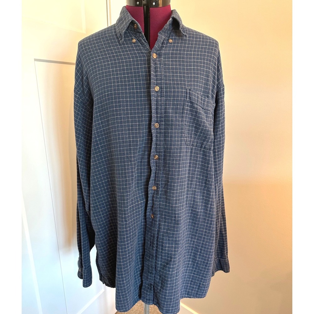 Bay Area Traders Mens XLT Tall Blue Grid Check Cotton Flannel Button Down Shirt